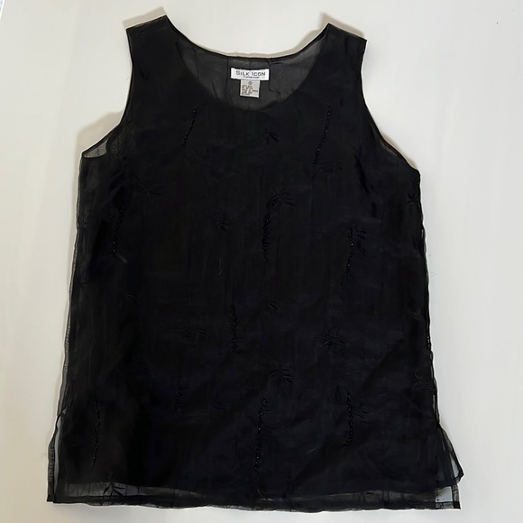 100% silk dressy hand embroidered top with beading (size S) lightly lined - Picture 4 of 10